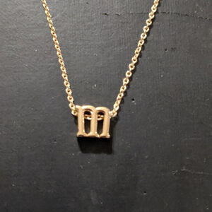 Gold Tone M Initial Letter Statement Pendant Necklace